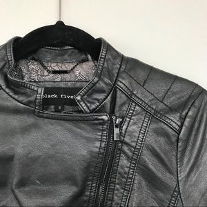 Black Rivet Asymmetrical Zip Leather Scuba Jacket